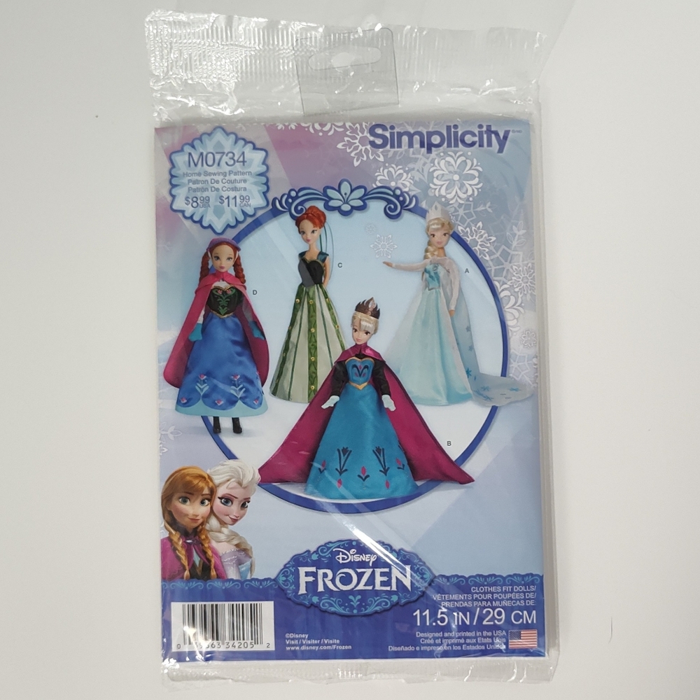 Simplicity M0734 Disney Frozen 11 1/2" Doll Clothes Sewing Pattern